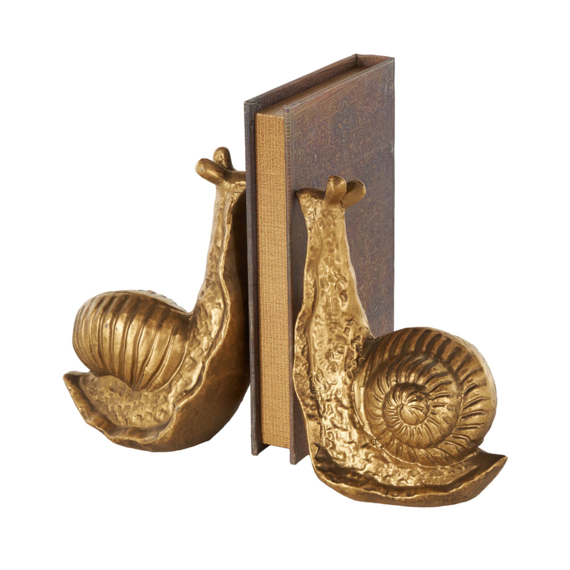 7" Gold Metal Snail Standing Bookends, 2ct.